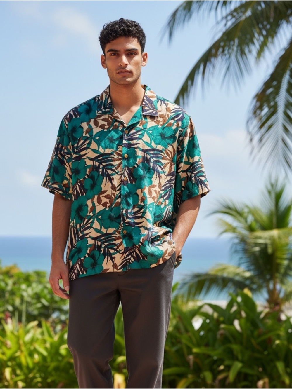 Studio Works Men’s 100% Silk Hawaiian Shirt-Size Large